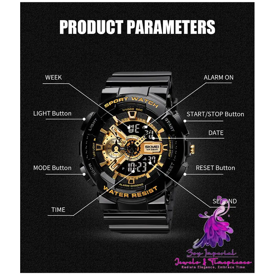 Black Gold Sports Double Display Electronic Watch for