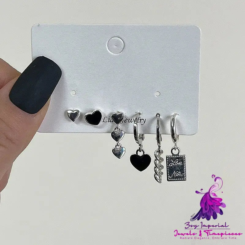 Six-piece Earring Set Black Heart