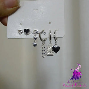 Six-piece Earring Set Black Heart