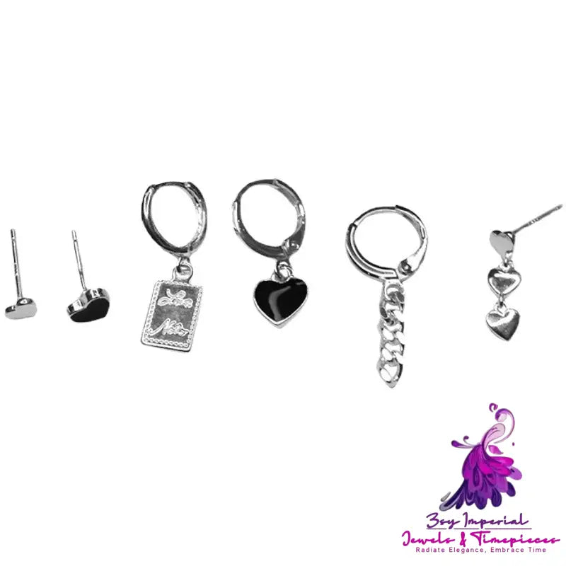 Six-piece Earring Set Black Heart