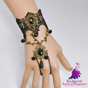 Black Lace Bracelet with Crystal Beads