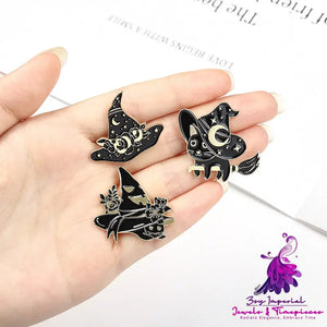 Black Magic Cat Halloween Brooch