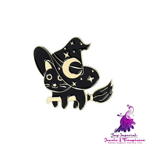 Black Magic Cat Halloween Brooch