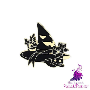 Black Magic Cat Halloween Brooch