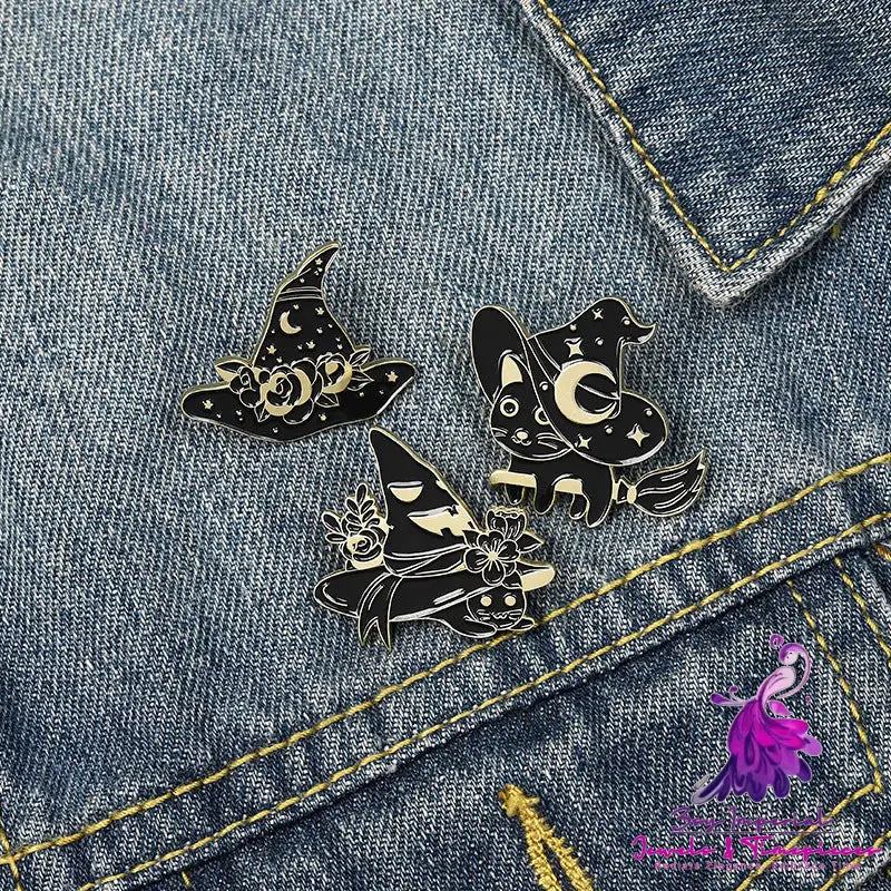 Black Magic Cat Halloween Brooch