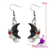 Hollowed Fashion Carved Gem Black Moon Earrings