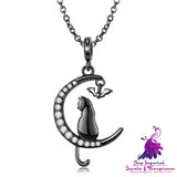 Black Moon Cat Girl Zirconium Necklace