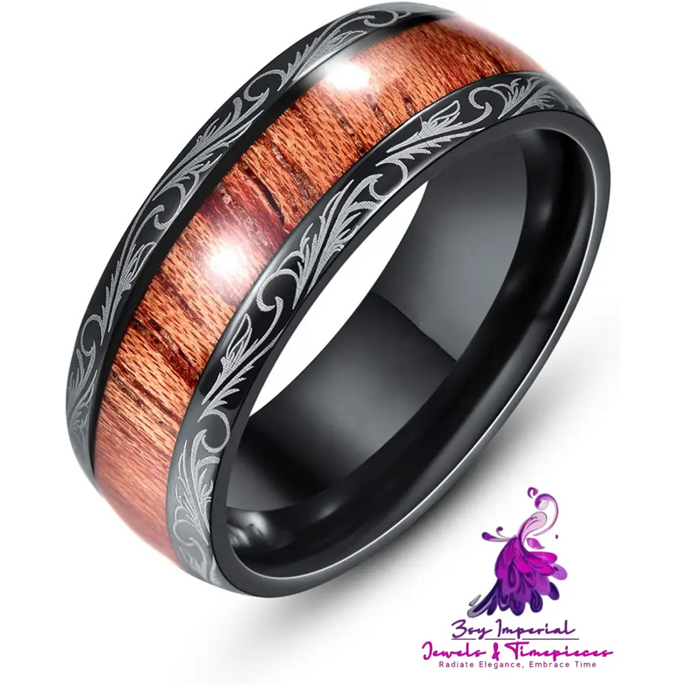 Stylish Black Wood Grain Ring