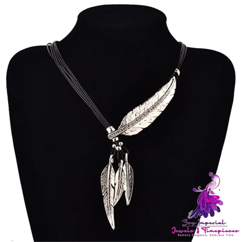 Multilayer Feather Pendant Necklace