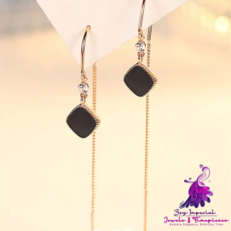 Black Square Tassel Earrings