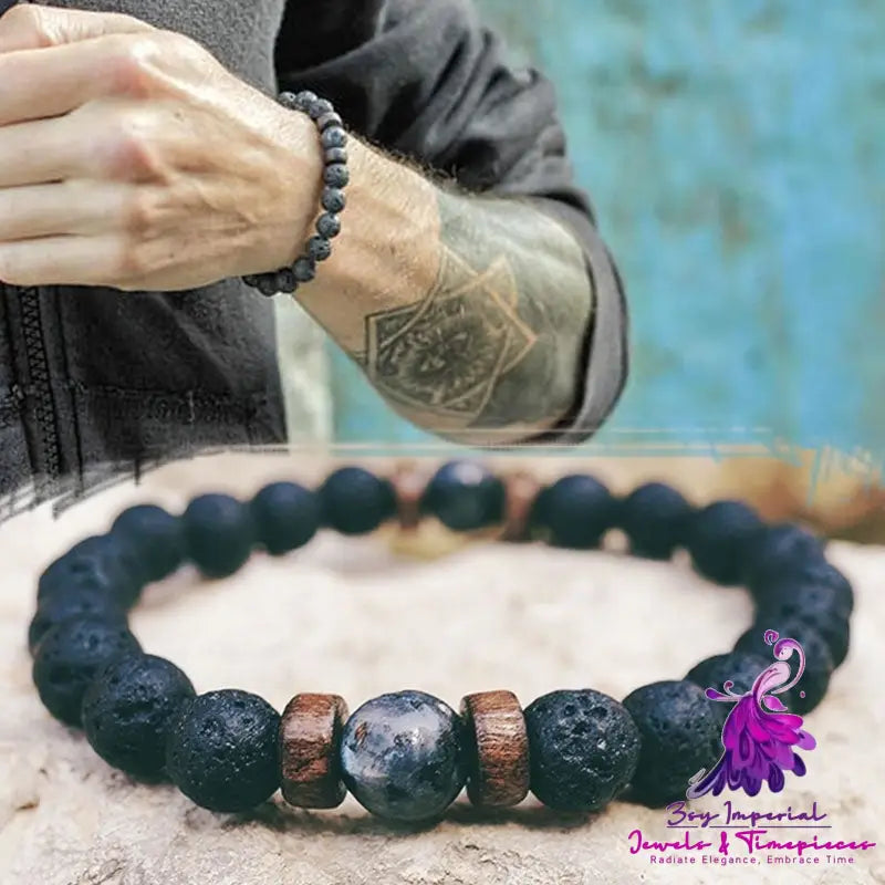 Black Volcanic Stone Men’s Bracelet