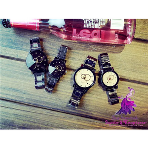 Gun Black Turntable Couple Watch