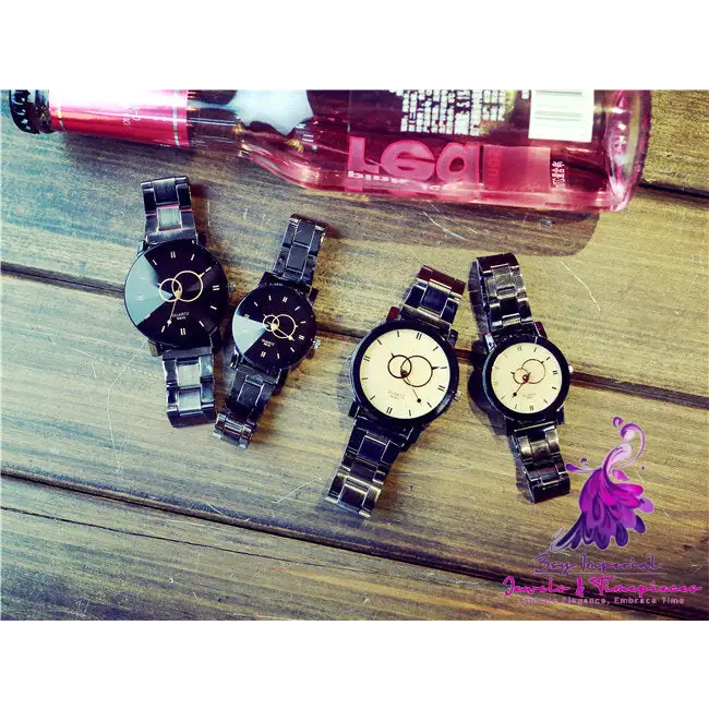 Gun Black Turntable Couple Watch