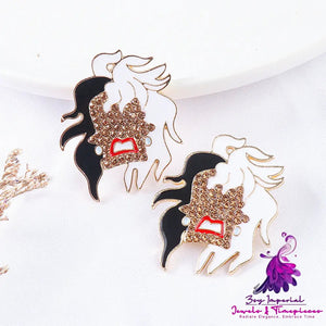 Creative Black And White Hair Funny Earrings Halloween