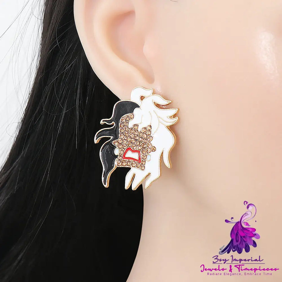 Creative Black And White Hair Funny Earrings Halloween