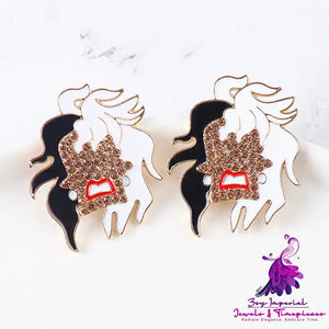 Creative Black And White Hair Funny Earrings Halloween