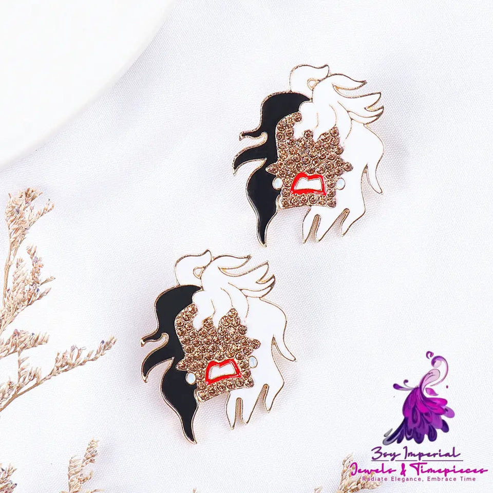 Creative Black And White Hair Funny Earrings Halloween