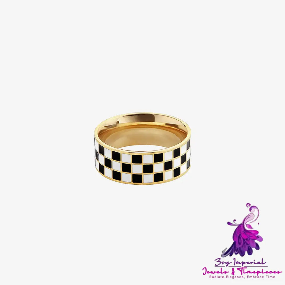 Checkerboard Titanium Steel Ring