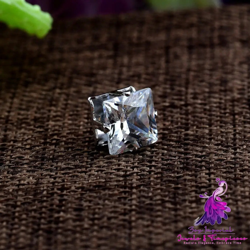 Popular Square Black And White Zircon Magnet Ear Studs