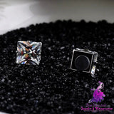 Popular Square Black And White Zircon Magnet Ear Studs