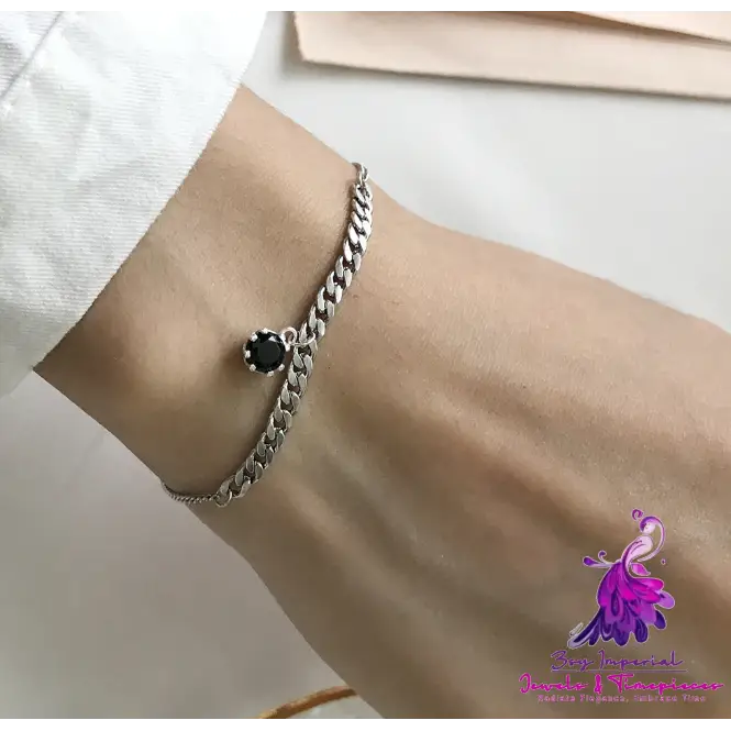 Black Zircon Pendant Chain Bracelet