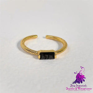 Everything Square Diamond Black Zircon Ring