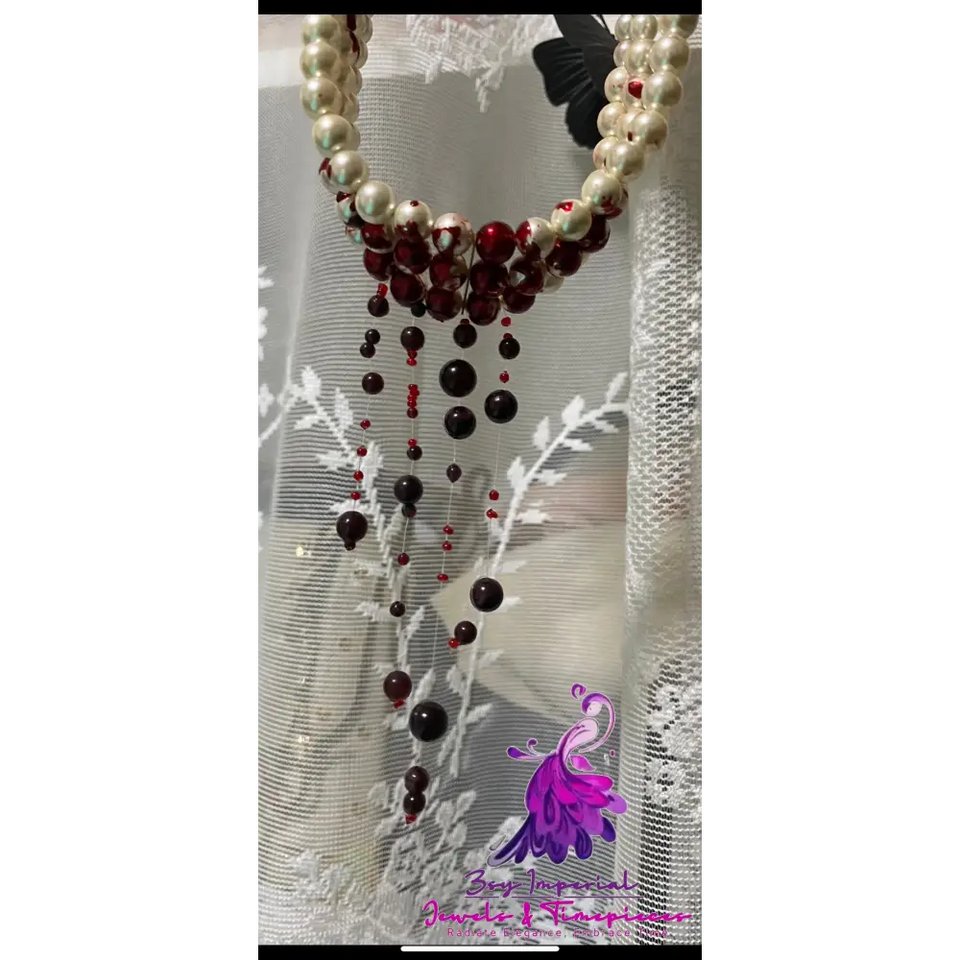 Bloody Pearl Necklace Show Style Halloween Three Layers