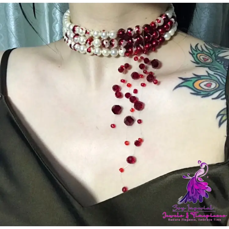 Bloody Pearl Necklace Show Style Halloween Three Layers