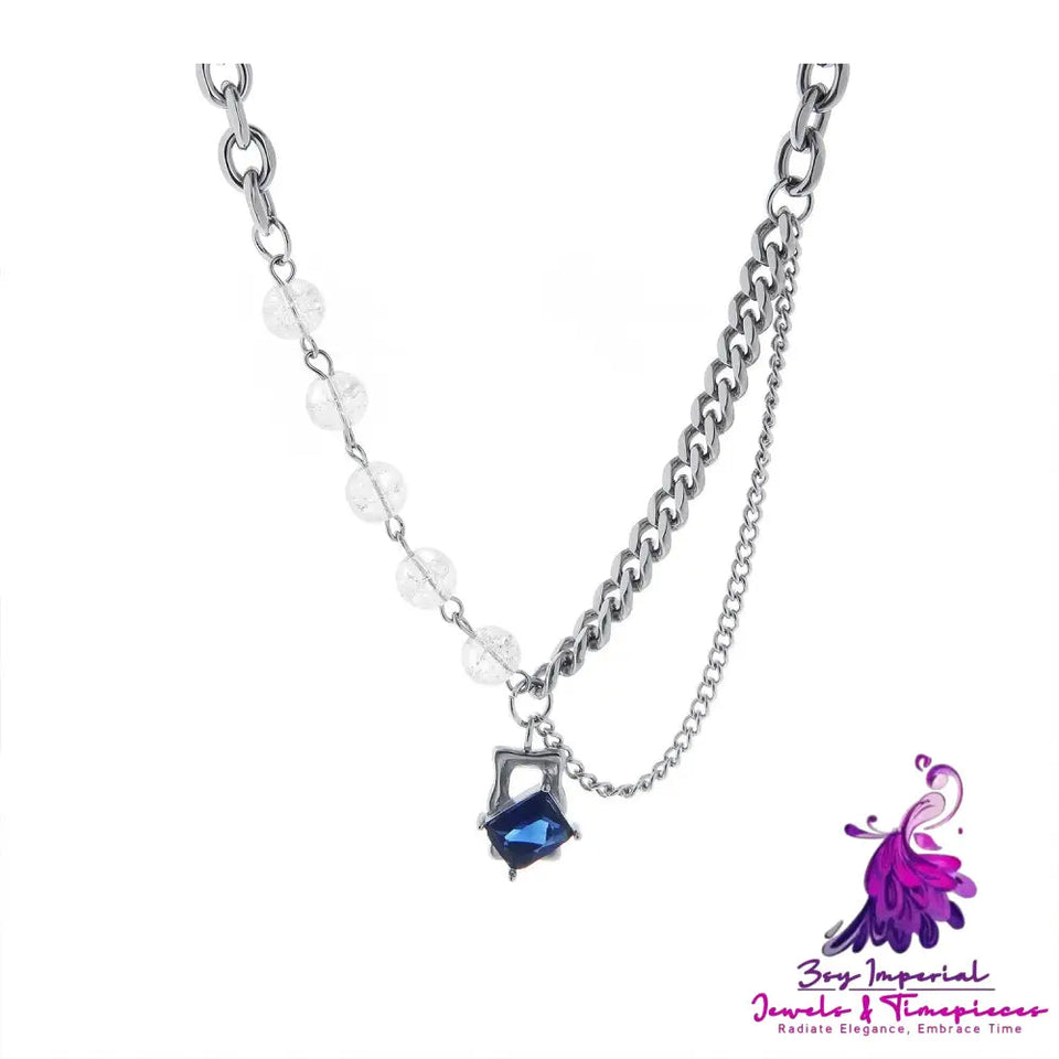 Chain Splicing Fashion Necklace Blue