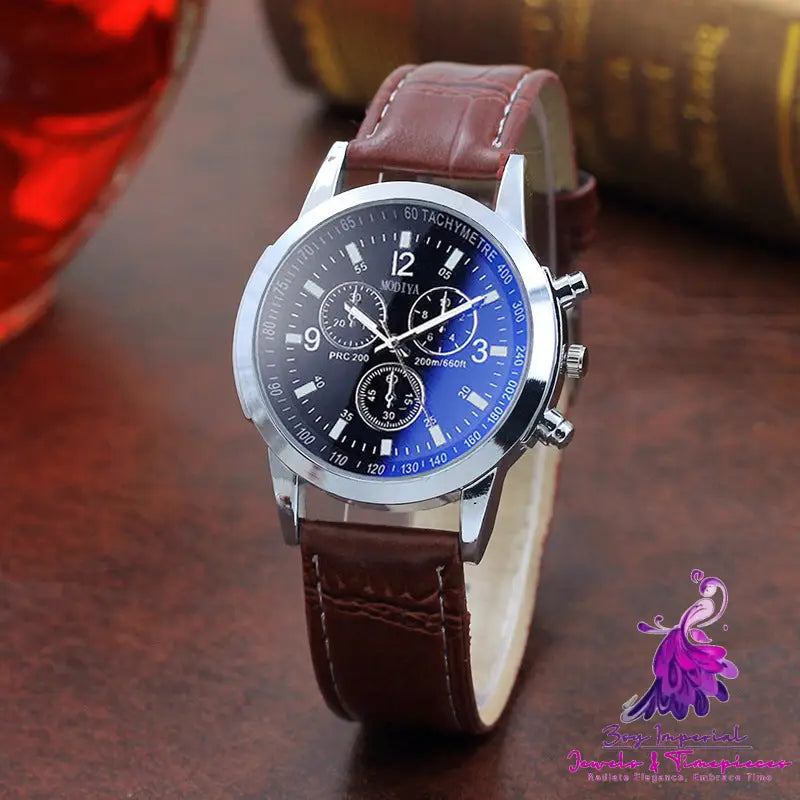 Fashion Blue Glass Belt Men’s Quartz Watch