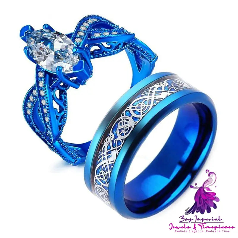 Fashion Blue And Gold Pair Ring