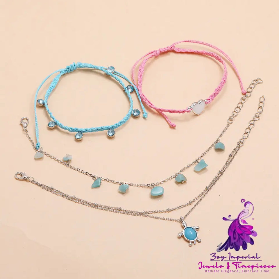 Hand-woven Blue Love Foot Rope Bracelet