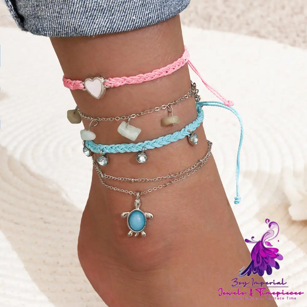 Hand-woven Blue Love Foot Rope Bracelet