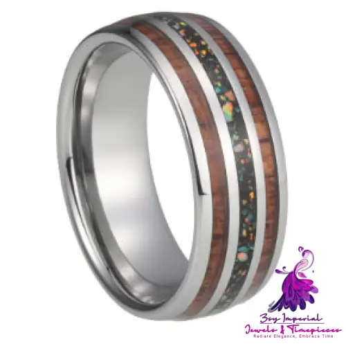 Tungsten Wedding Bands with Blue Opal