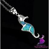 Silver Blue Opal Sea Turtle Necklace