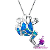 Silver Blue Opal Sea Turtle Necklace