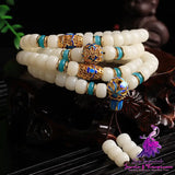 Cloisonne Blue And White Jade Bodhi Root Bracelet