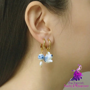 Retro Blue and White Porcelain Earrings