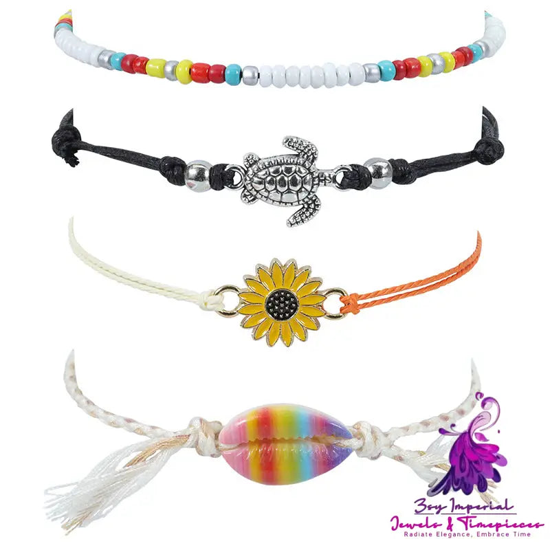 Rainbow Shell Bohemian Sunflower Anklet