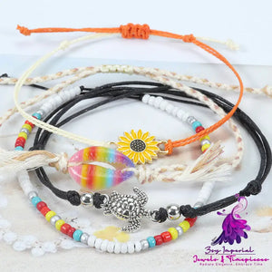 Rainbow Shell Bohemian Sunflower Anklet