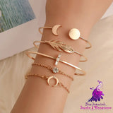 Boho Punk Moon Leaf Crystal Bracelet Set