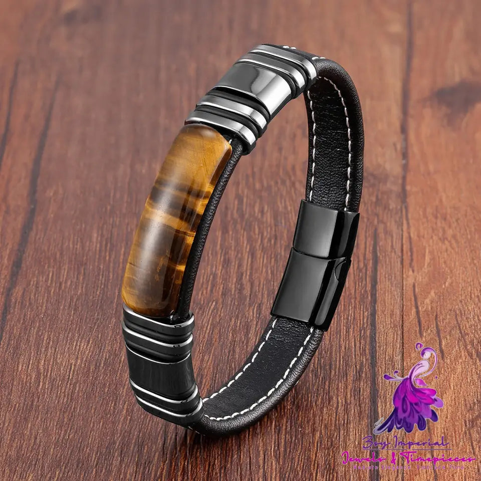 Stainless Steel Leather Rope Bracelet for Men