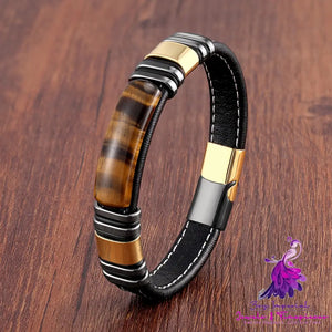 Stainless Steel Leather Rope Bracelet for Men