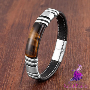 Stainless Steel Leather Rope Bracelet for Men