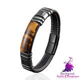 Stainless Steel Leather Rope Bracelet for Men