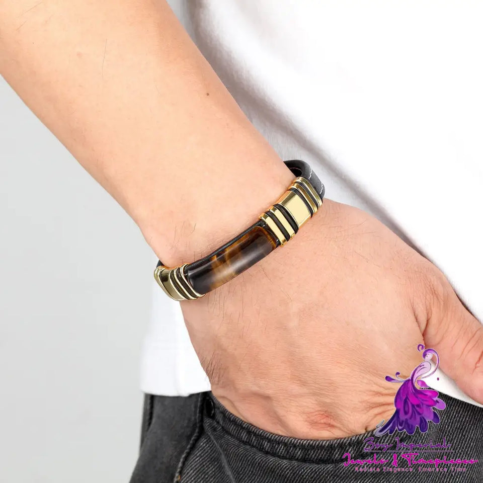 Stainless Steel Leather Rope Bracelet for Men