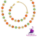 Colorful Small Flower SUNFLOWER Chain Necklace
