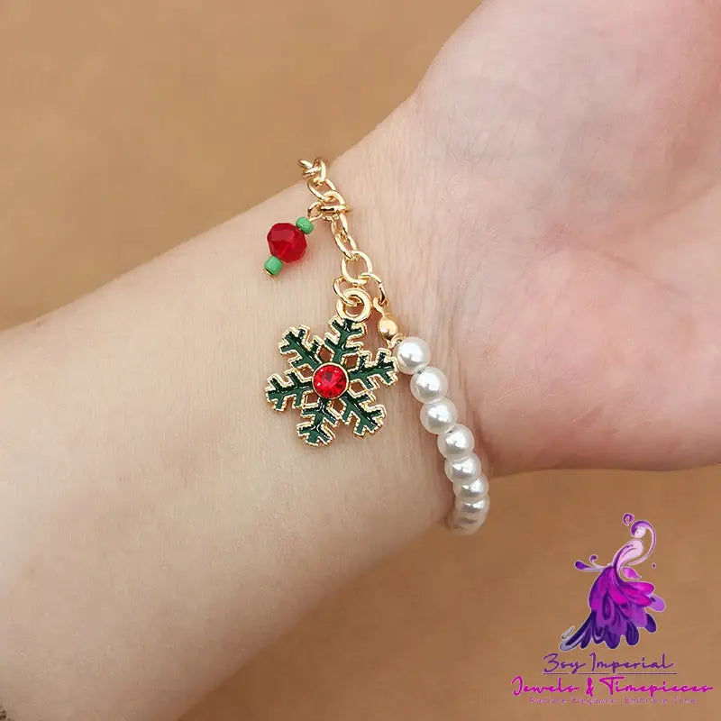 Old Man Snowman Elk Snowflake Bell Christmas Bracelet