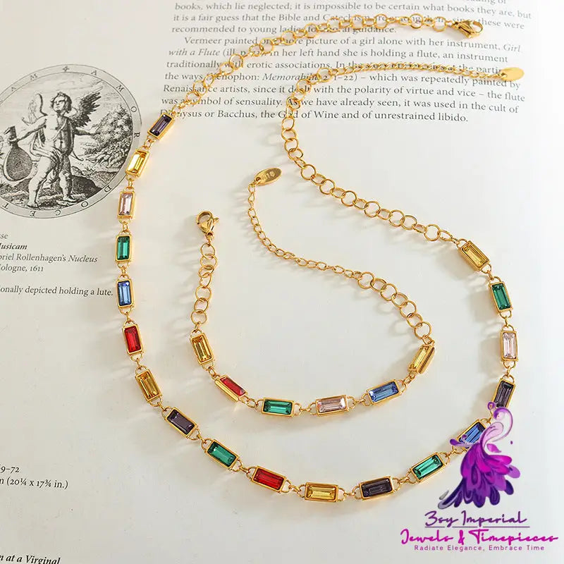 Colorful Rhinestone Splicing Necklace