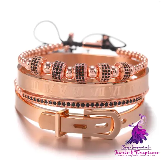 Copper Bead Braided Diamond Stainless Steel Bracelet